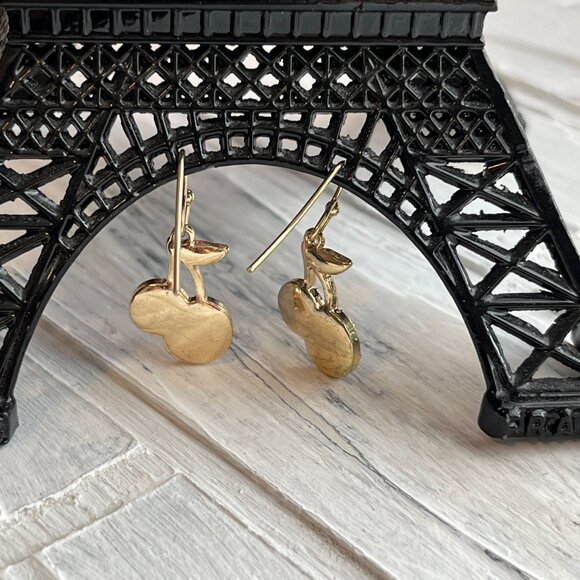 Vintage Cherry Pierced Earrings, Rhinestone embellished, fish hooks, red , - Picture 5 of 7